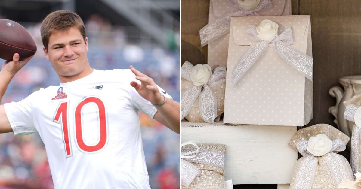 (L) Drake Maye of the New England Patriots and the AFC throws a pass prior to the 2025 NFL Pro Bowl Games at Camping World Stadium on February 02, 2025, in Orlando, Florida. (R) A pile of wedding gifts. Representative Cover Image Source: Getty Images | Pe