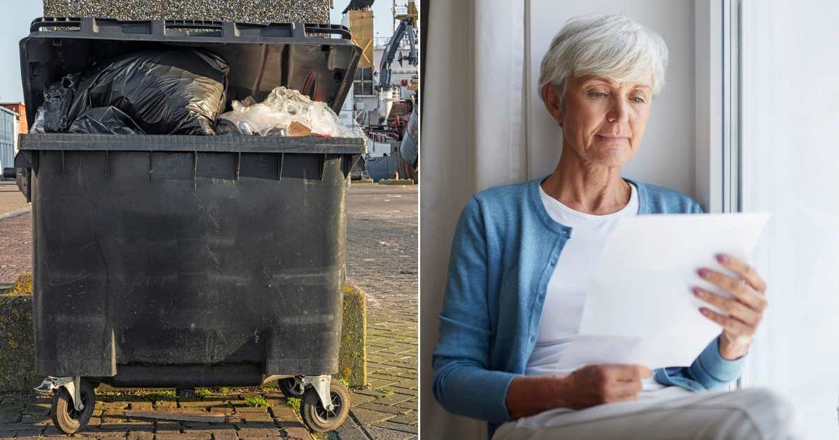 (L) A dumpster filled with garbage bags. (R) An old woman reading a letter. Representative Cover Image Source: Getty Images | Jada Photo; Westend61