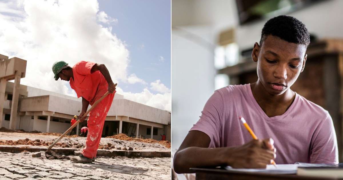 (L) A prison inmate doing manual labor. (R) A teen writing something in his notebook. Representative Cover Image Source: Getty Images | Joa Souza; MoMo Productions
