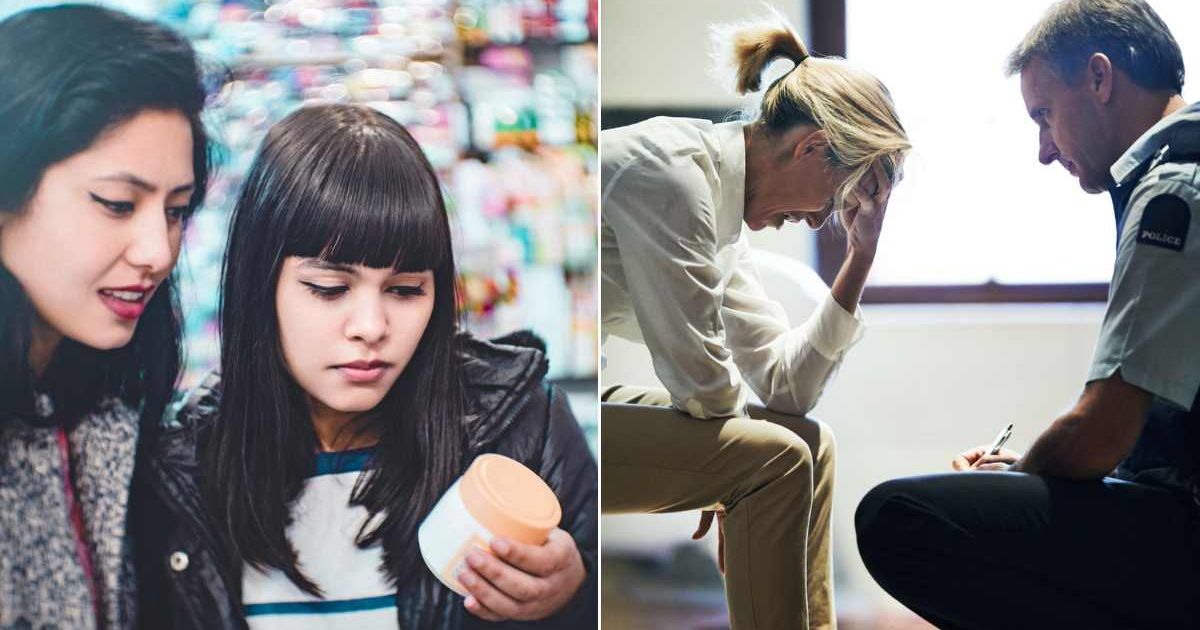 (L) Two women at a store. (R) A police officer talking to a crying woman. Representative Cover Image Source: Getty Images | Gawrav; Yuri Arcurs