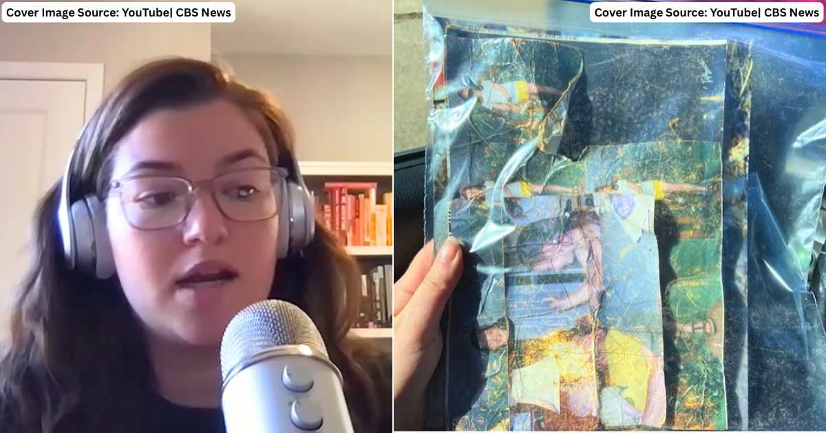 (L) Taylor Schenker speaks in interview. (Cover Image Source: YouTube| CBS News), (R) Salvaged photographs from Hurricane Helene. (Cover Image Source: YouTube| CBS News)