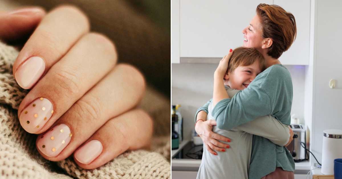 (L) Woman showing recently manicured nails with dotted nailart. (Representative Cover Image Source: Pexels| kpaukshtite), (R) Mom hugging teenage son affectionately. (Representative Cover Image Source: Getty Images| zoranm)