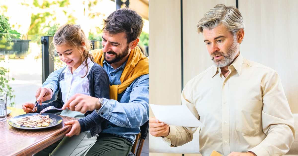 (L) Dad enjoying breakfast with daughter in cafe. (Representative Cover Image Source: Getty Images| bluecinema), (R) Man getting emotional as he reads letter. (Representative Cover Image Source: Getty Images| Ivan Kyryk)