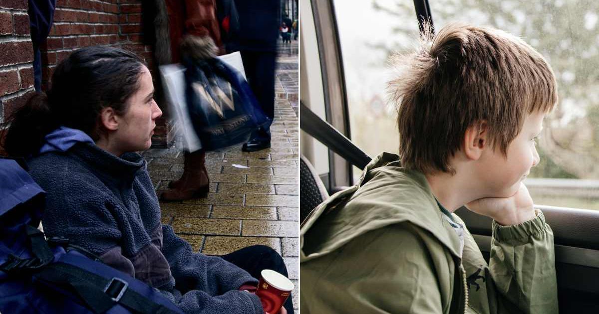 (L) A homeless woman on the street. (R) A boy looking out of a car window. Representative Cover Image Source: Getty Images | Ashley Cooper; Elena Medoks