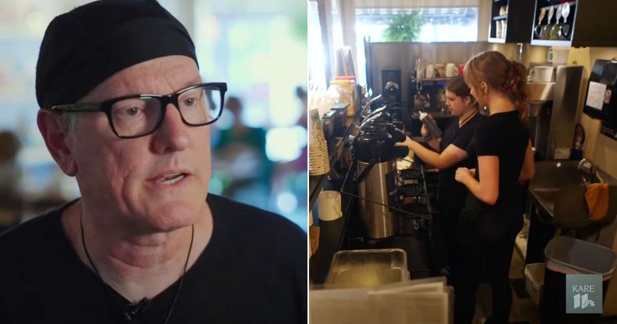 (L) The restaurant owner talking to an interviewer. (R) Teens at work at a restaurant. Cover Image Source: YouTube | KARE 11
