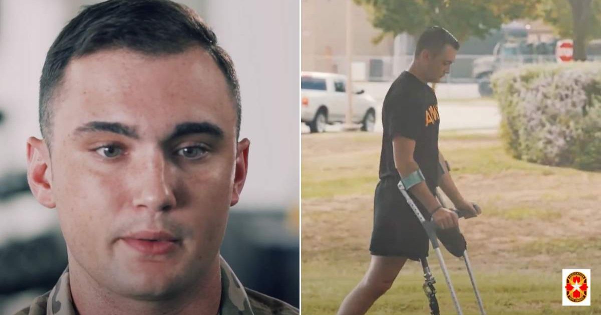 (L) The soldier giving an interview; (R) The man in the process of getting a prosthetic leg. (Cover Image Source: YouTube | Brooke Army Medical Center)