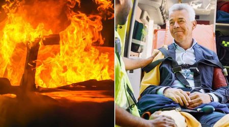65-year-old was trying to escape flaming vehicle—a bystander’s quick response saved his life