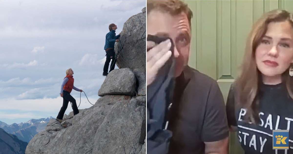 (L) People climbing on a rock. (R) The boy's parents talking to an interviewer. Representative Cover Image Source: Getty Images | PKS Media; YouTube | KING 5 Seattle
