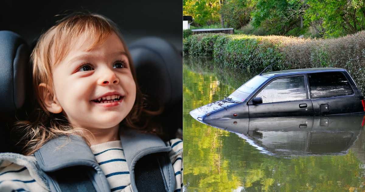 (L) Little girl seated in passenger seat of vehicle. (Representative Cover Image Source: Getty Images| miniseries), (R) Car submerged in lake. (Representative Cover Image Source: Getty Images| Photo by Westend61)