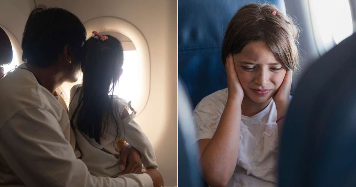 (L) A mom and daughter on a flight. (R) A girl on a flight looking upset. Representative Cover Image Source: Getty Images | skaman306; Dobrila Vignjevic