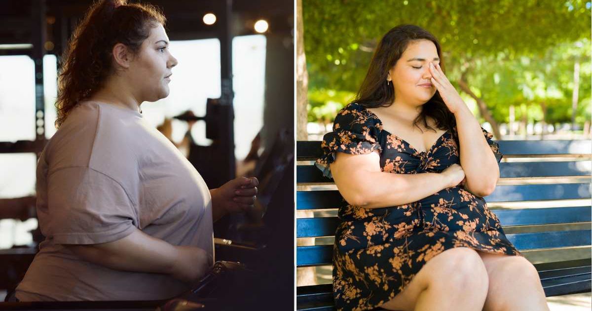(L) Woman working out at a gym. (R) Woman crying and wiping her tears. Representative Cover Image Source: Getty Images | skynesher; Antonio Diaz