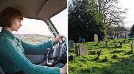 Woman driving through cemetery jumps out of car and starts running on road—a closer look reveals why