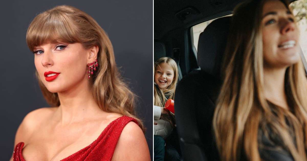 (L) Taylor Swift attends the 67th Annual GRAMMY Awards on February 02, 2025 in Los Angeles, California. (R) Mom in car with daughter. (Representative Cover Image Source: Left Getty Image | Matt Winkelmeyer for the Recording Academy; Maskot