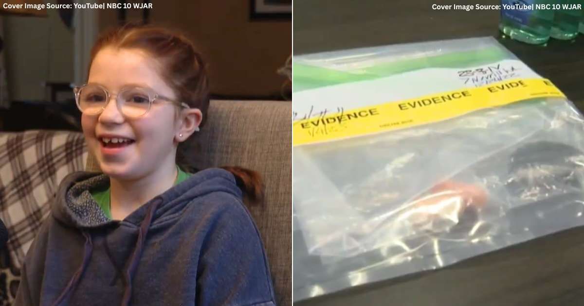 (L) 10-year-old Scarlett Doumato speaks in interview. (Cover Image Source: YouTube| NBC 10 WJAR), (R) Half-bitten carrots and cookies in evidence bag. (Cover Image Source: YouTube| NBC 10 WJAR)