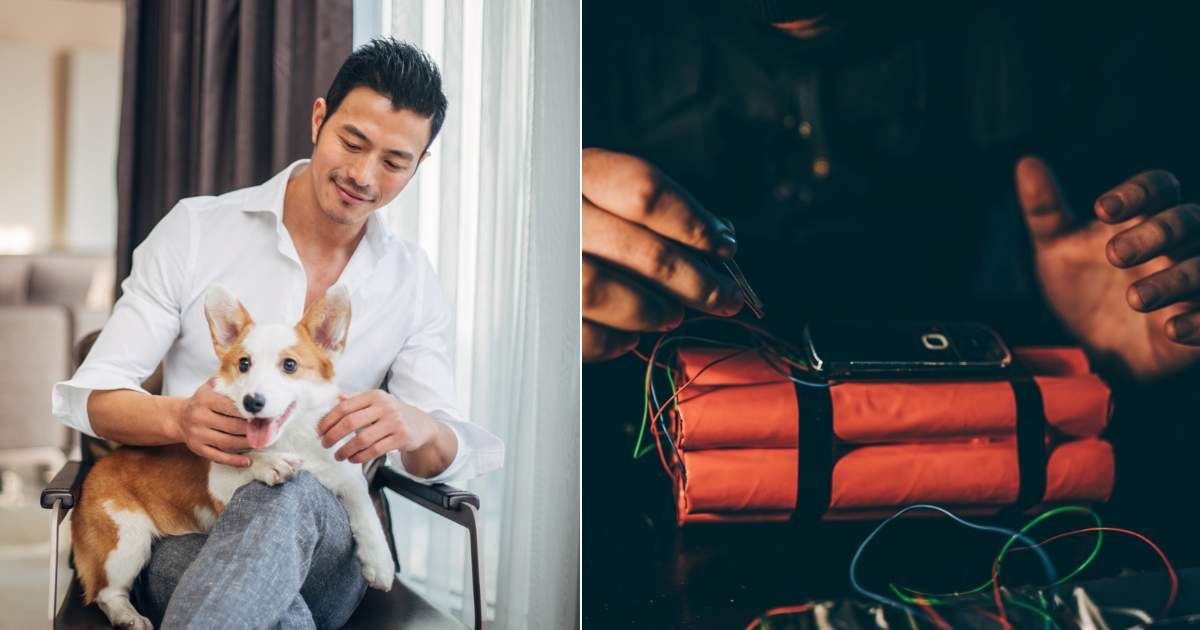 (L) Man cuddling and showing affection to pet dog. (Representative Cover Image Source: Getty Images| south_agency), (R) Suspicious man preparing dynamite. (Representative Cover Image Source: Getty Images| south_agency)
