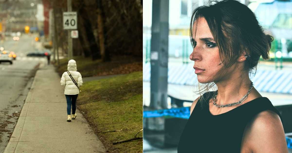 (L) Young girl walking alone on road. (Representative Cover Image Source: Unsplash| Amin), (R) Woman frustrated after spotting something unusual and distressing. (Representative Cover Image Source: Unsplash| Roman Manshin)