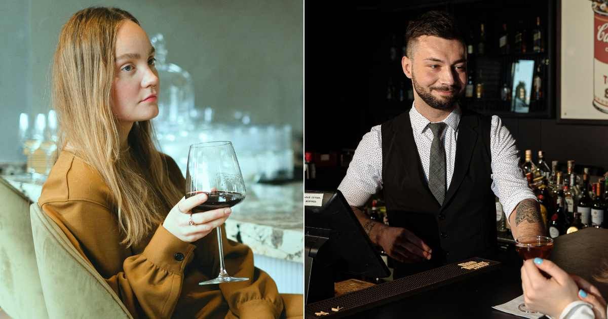 (L) Woman at bar looking displeased and frustrated with someone. (Representative Cover Image Source: Pexels| Anna Shvets), (R) Bartender smiling at customer. (Representative Cover Image Source: Pexels| Antoni Shkraba Studio)