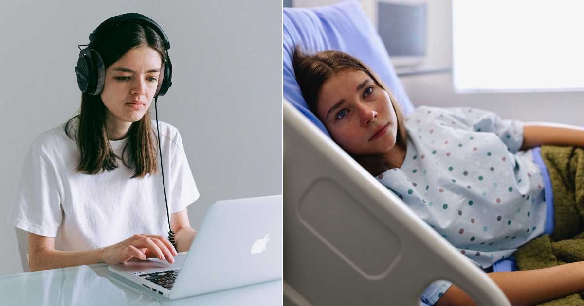 (L) Teenage girl looking sick while working. (Representative Cover Image Source: Pexels| Anna Shvets), (R) Teenager in hospital bed. (Representative Cover Image Source: Getty Images| Anchiy)