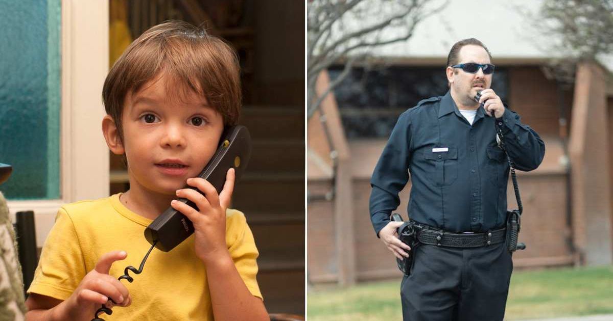 (L) Little kid using a phone. (R) Police officer on call. Representative Cover Image Source: Getty Images | Photo and Co; Pexels | Kindel Media