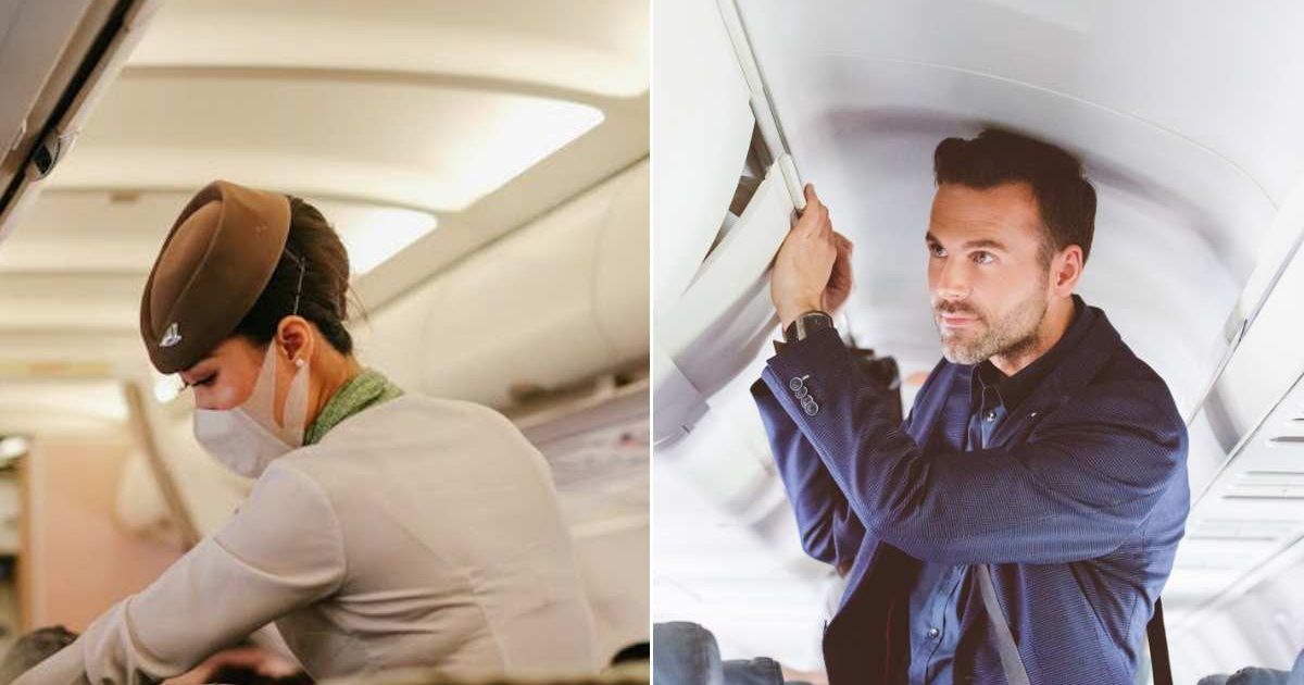 (L) Flight attendant on a plane. (R) A passenger looking ahead. Representative Cover Image Source: Pexels | Pew Nguyen; Getty Images | Izusek