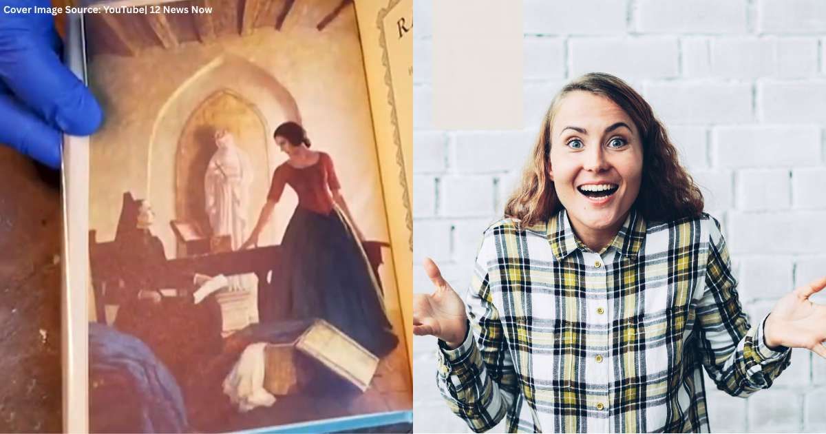 (L) Painting discovered by woman at thrift store. (Cover Image Source: YouTube| 12 News Now), (R) Woman excited and surprised. (Representative Cover Image Source: Unsplash| Vitaly Gariev)