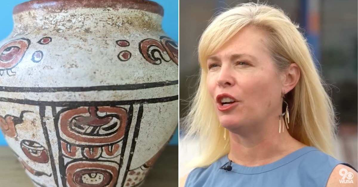 (L) The vase the woman bought. (R) The woman giving an interview. Cover Image Source: YouTube | WUSA 9