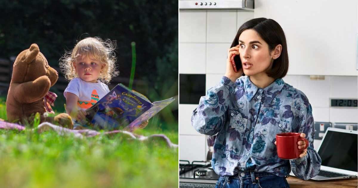 (L) A toddler holding a book while sitting on a mat in a park. (R) Woman looking surprised while talking on the phone. Representative Cover Image Source: Pexels | Andy Kuzma; Getty Images | 10'000 Hours