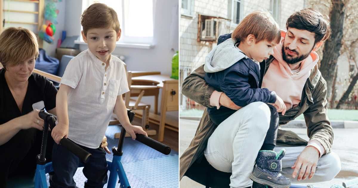 (L) Little boy practising how to use walker; (R) Dad encouraging frightening and upset son. (Representative Cover Image Source: (L) Getty Images| peakSTOCK; (R) Pexels | Lu-jah Ivanova)