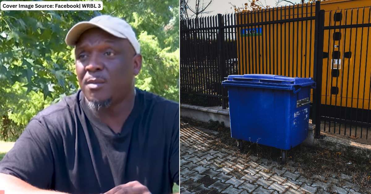 (L) Corey Davis speaks in interview; (R) Dumpster at corner of street. (Representative Cover Image Source: (L) Facebook | WRBL 3; (R) Unsplash | Alp Duran)