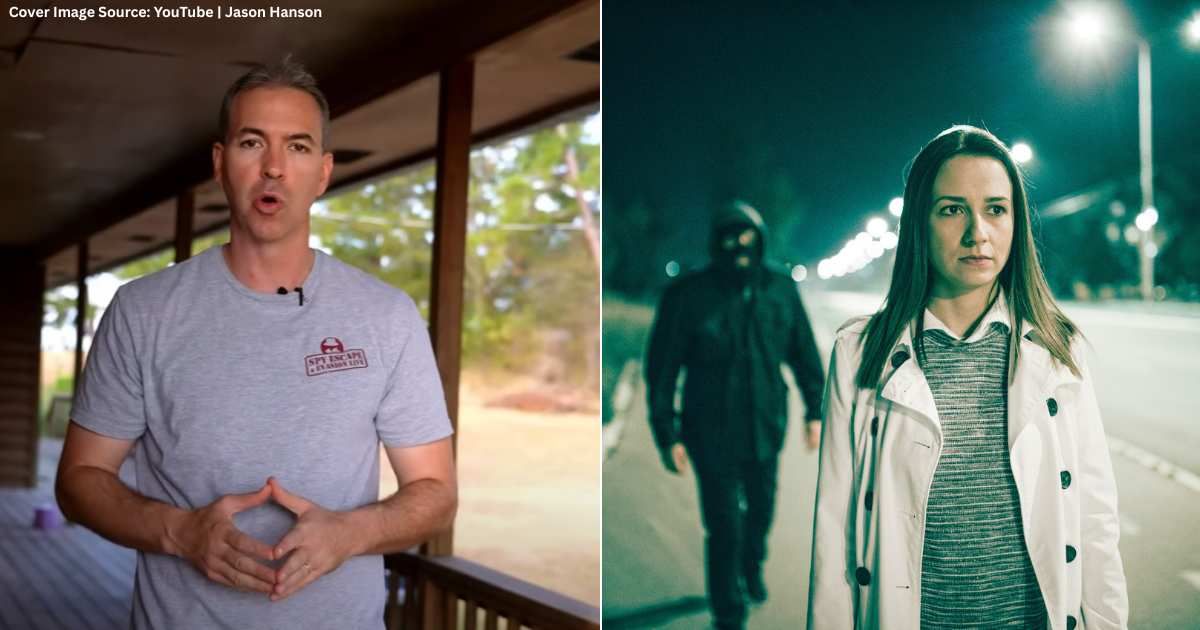 (L) Former CIA officer Jason Hanson shares tips. (Cover Image Source: YouTube| Jason Hanson), (R) Woman getting worried after noticing someone following her. (Representative Cover Image Source: Getty Images| South_agency)