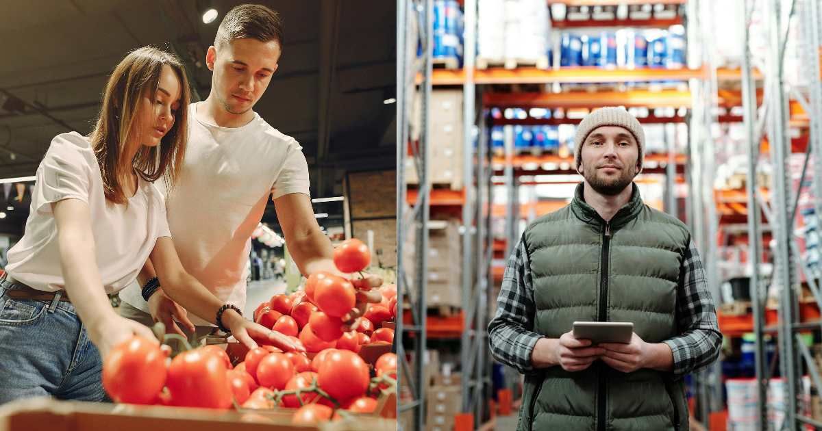 (L) Duo shopping at supermarket together. (Representative Cover Image Source: Pexels| Gustavo Fring), (R) Man smiling while staring unusually. (Representative Cover Image Source: Pexels| Tiger Lily)