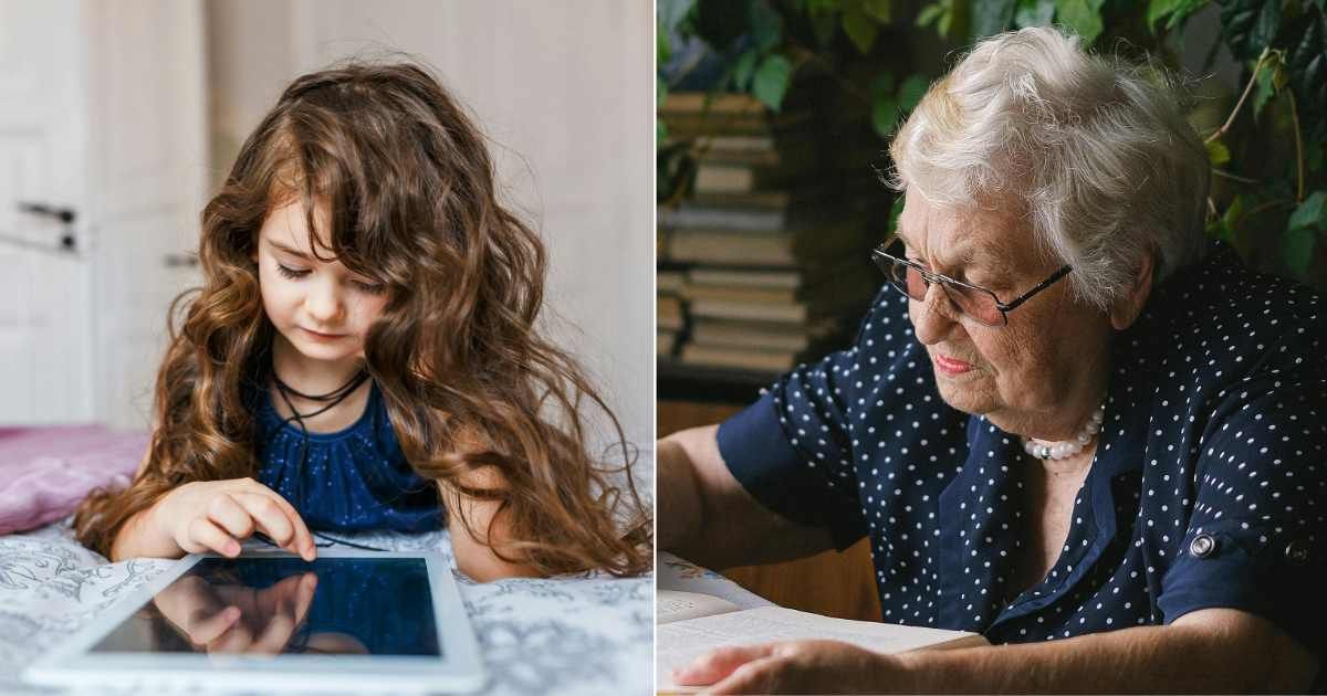 (L) Little girl playing on iPad at home. (Representative Cover Image Source: Pexels| Aliaksei Smalenski), (R) Elderly woman at home alone. (Representative Cover Image Source: Pexels| Anna Shvets)