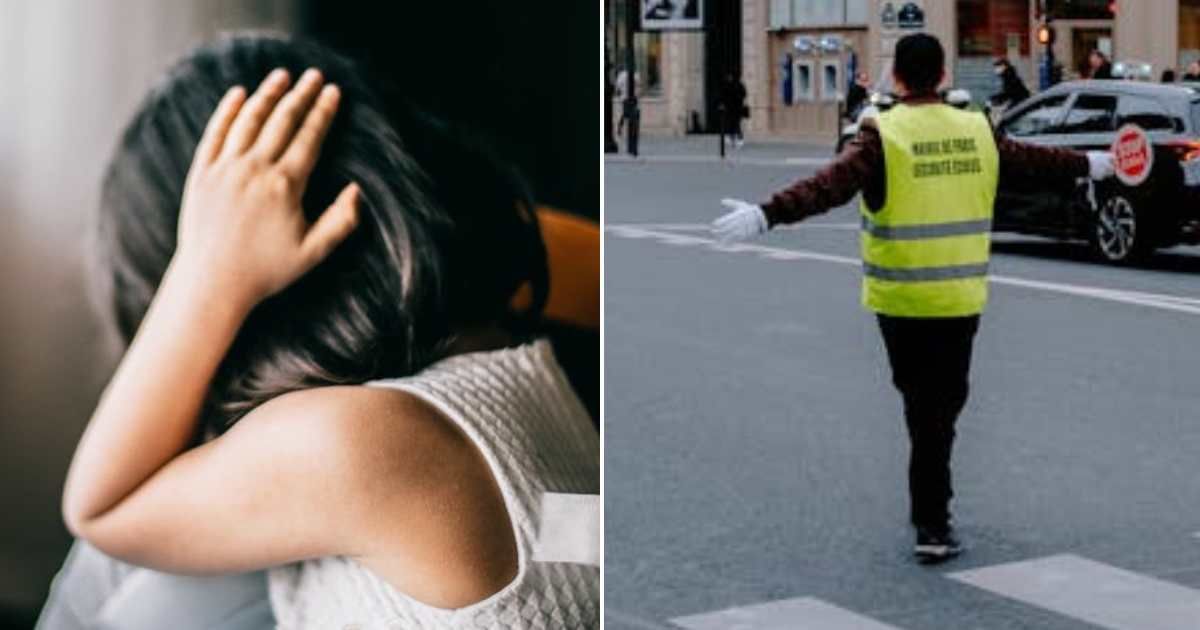 (L) A girl holding her head in her hands. (R) A crossing guard near a crosswalk. Representative Cover Image Source: Pexels | Meruyert Gonullu; Mathias Reding
