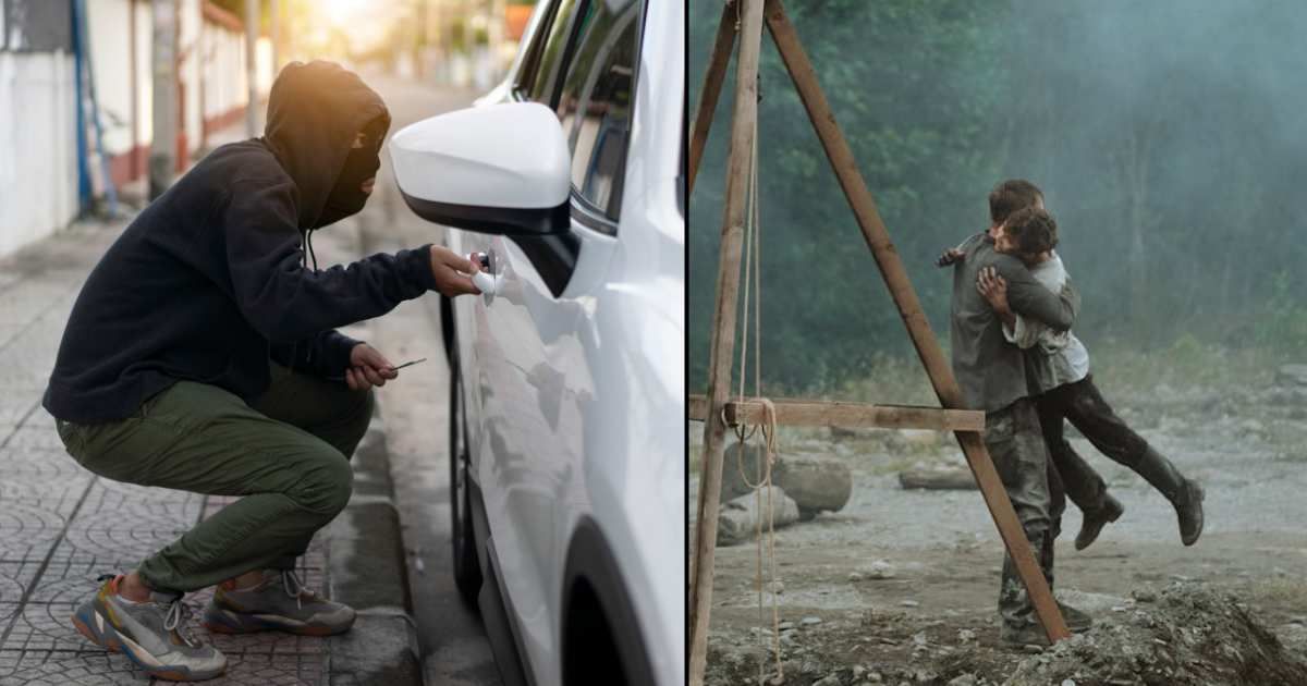 (L) A thief stealing a car (R) A dad reuniting with kidnapped son (Representative Cover Source: left image by Witthaya Prasongsin via Getty and right one by Maksim Romashkin via Pexels)