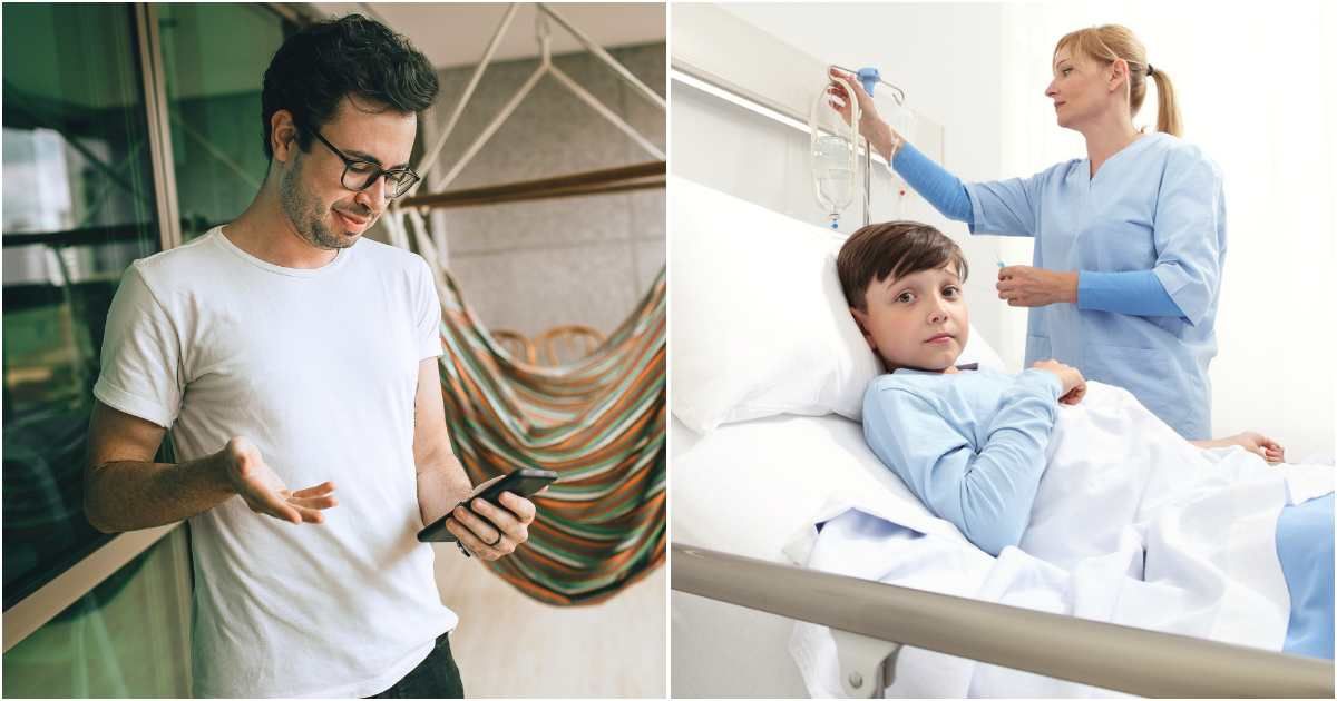 (L) A man looks confused reading a text; (R) A sick kid at the hospital. (Representative Cover Source: (L) Pexels; (R) Getty Images | Photo by (L) Helena Lopes; (R) Visivasnc) 