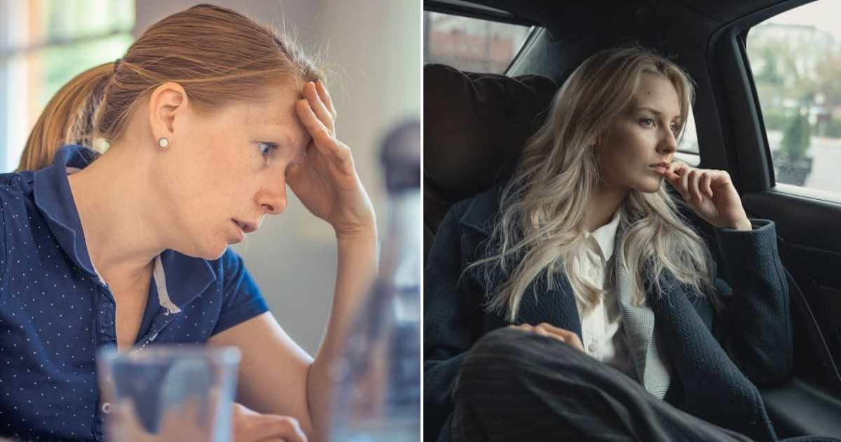 (L) Woman looking ahead with a frustrated expression. (R) Woman looking out of her car window. Representative Cover Image Source: Pexels | Alexander Dummer; Tima Miroshnichenko