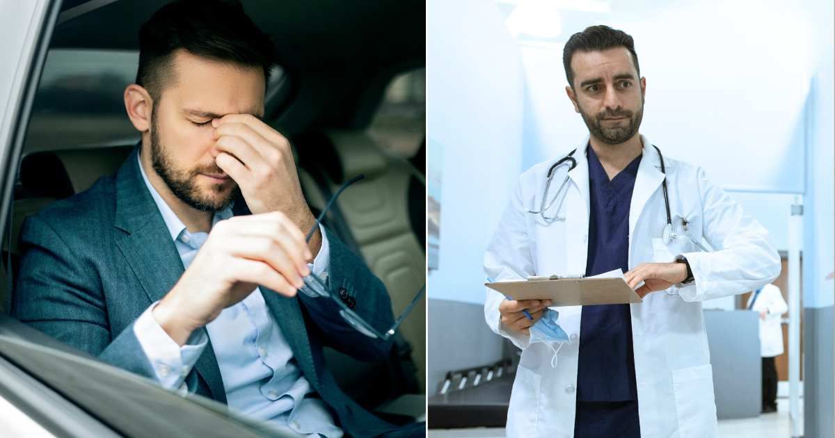 (L) Frustrated man struggling to breathe, holding nose. (Representative Cover Image Source: Getty Images| Zorica Nastasic), (R) Doctor holding diagnosis sheet while approaching patient. (Representative Cover Image Source: Pexels| RDNE Stock Project)