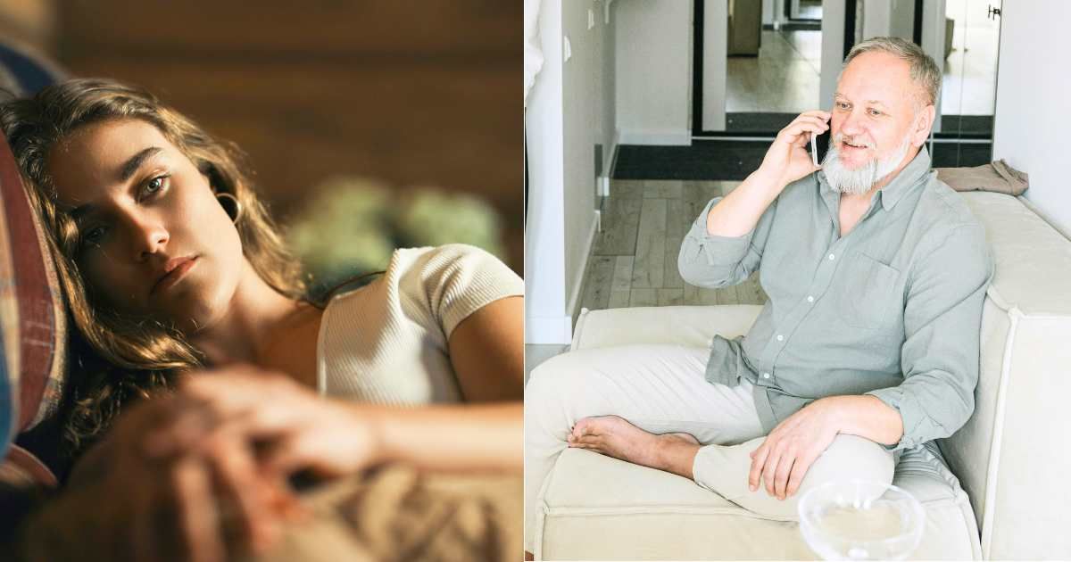 (L) Woman feeling dreadful and depressed. (Representative Cover Image Source: Pexels| Mario Spencer), (R) Elderly man smiling on call. (Representative Cover Image Source: Pexels| Ivan Samkov)