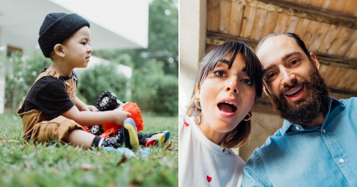 (L) A kid playing in the front yard. (R) Couple looking at something with a terrified expression. Representative Cover Image Source: Pexels | Ketut Subiyanto; Getty Images | Westend61