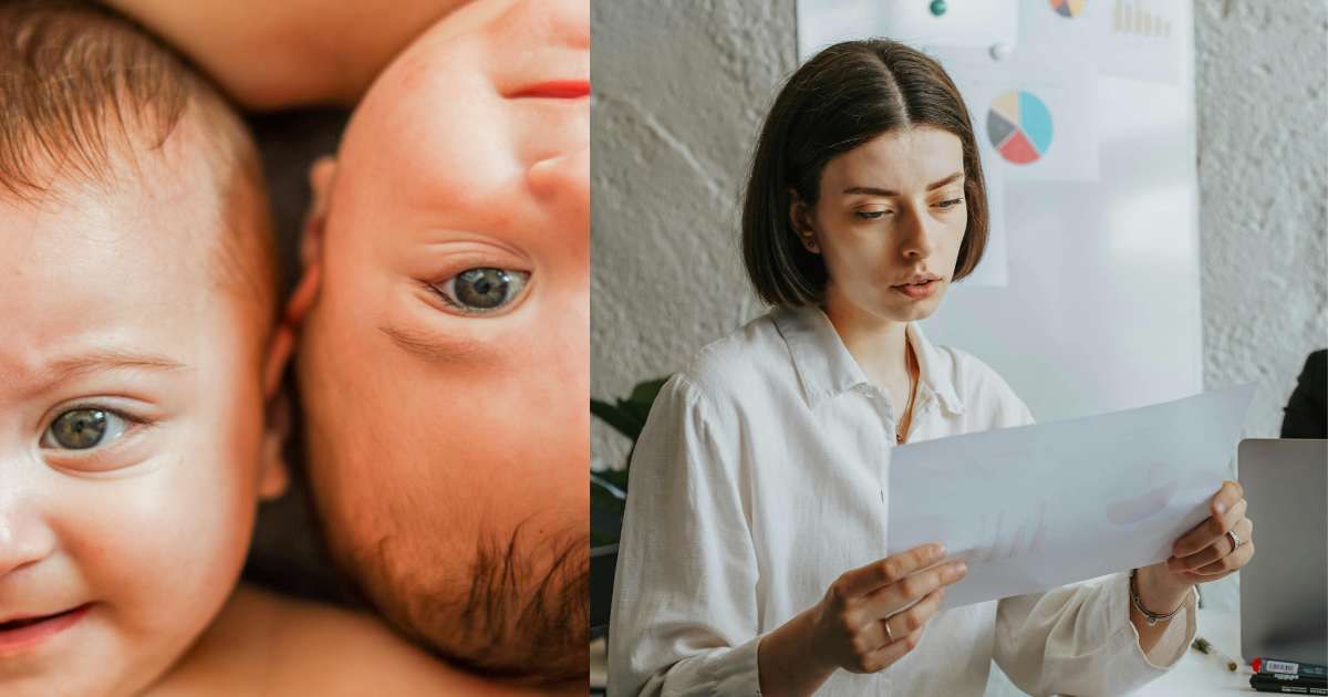 (L) Infant babies placed together in opposite directions. (Representative Cover Image Source: Pexels| kubrakuzu), (R) Woman shocked as she reads report (Representative Cover Image Source: Pexels| Olia Danilevitch)