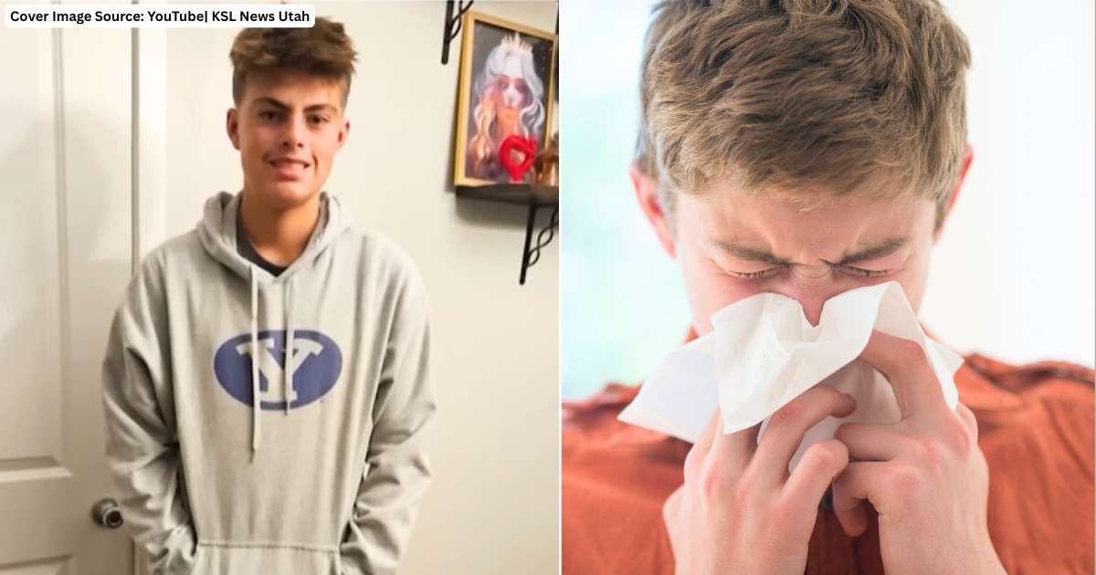 (L) 14-year-old Jasper becomes a hero for exercising bravery during gunfire. (Cover Image Source: YouTube| KSL News Utah), (R) Teenage boy blowing nose with tissue. (Representative Cover Image Source: Getty Images| Tetra Images)