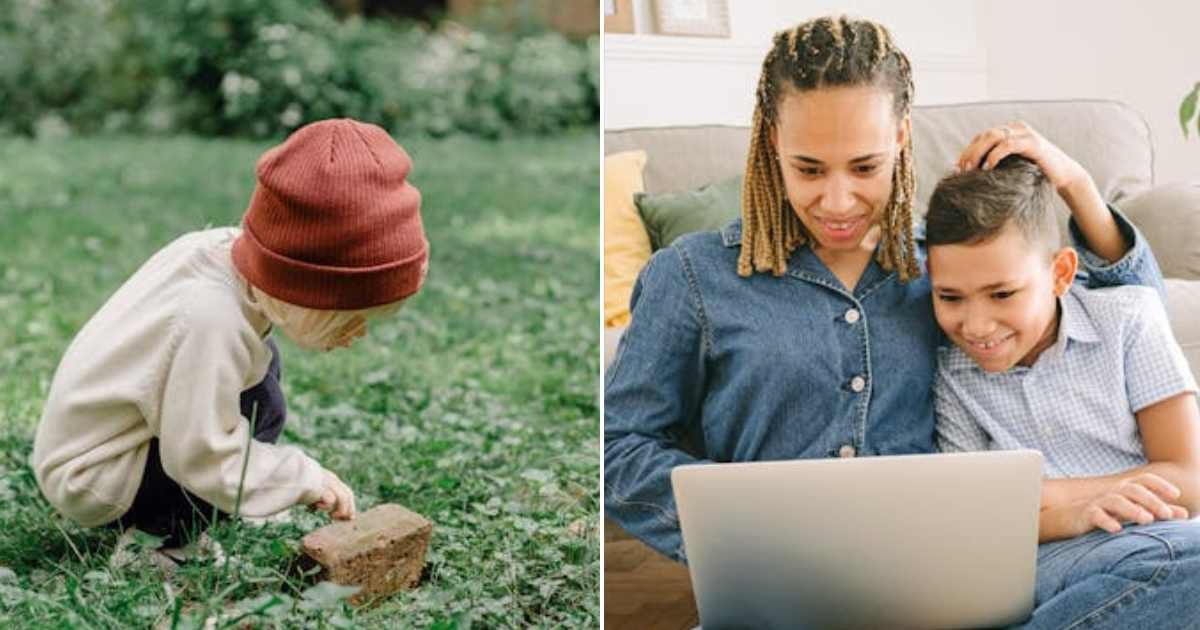 (L) Boy in backyard. (R) Boy with mom. Representative Cover Image Source: Pexels | Allan Mas; Ivan Samkov