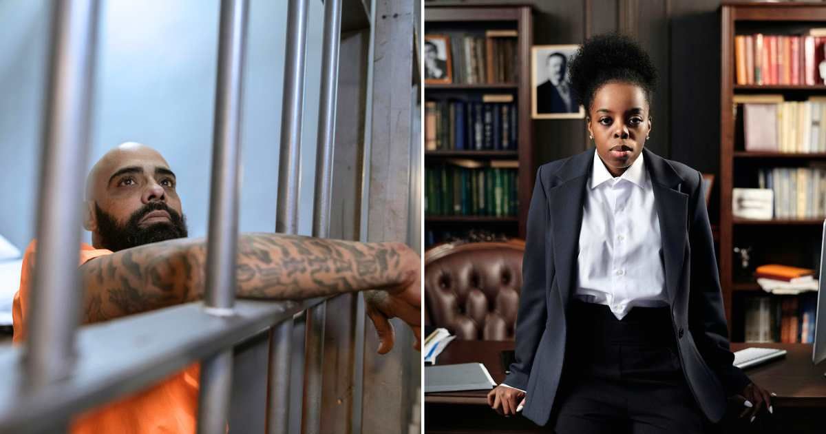 (L) Prisoner feeling hopeless and in deep thought. (Representative Cover Image Source: Pexels | RDNE Stock project, (R) Attorney in office working on case. (Representative Cover Image Source: Pexels| August de Richelieu)