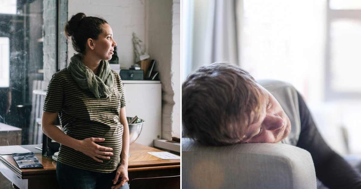 (L) Pregnant woman looking distressed. (R) Man lying unconscious. Representative Cover Image Source: Getty Images | Hinterhaus Productions; Petri Oeschger