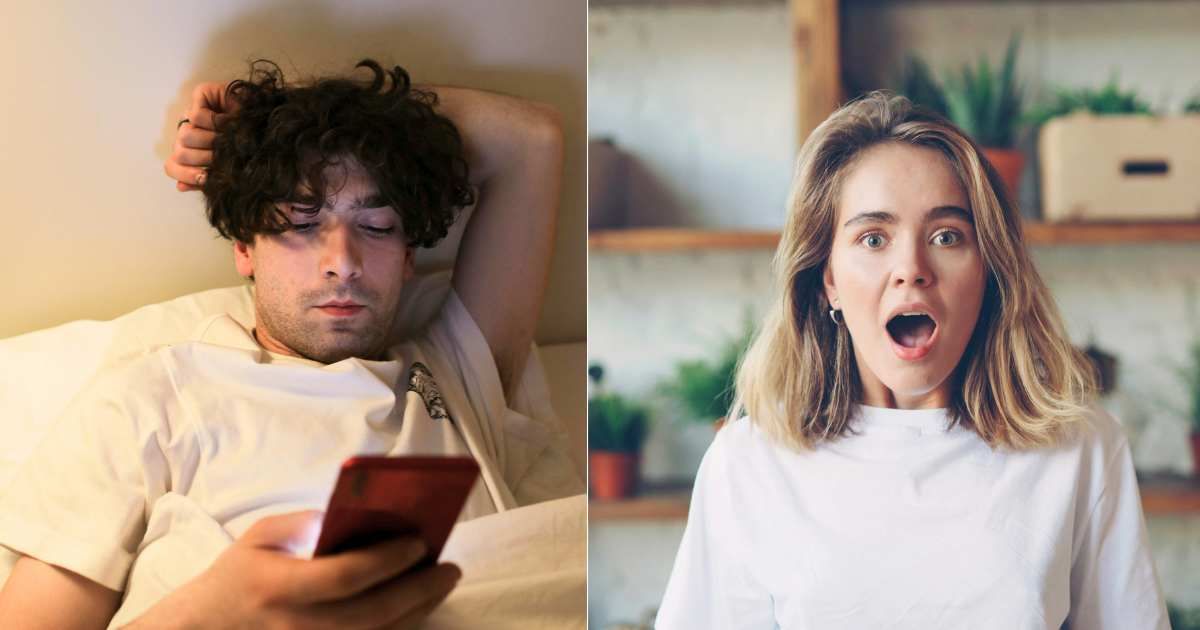 (L) Man focused o texting while in bed. (Representative Cover Image Source: Pexels| Ron Lach), (R) Woman surprised and excited. (Representative Cover Image Source: Unsplash| Vitaly Gariev)