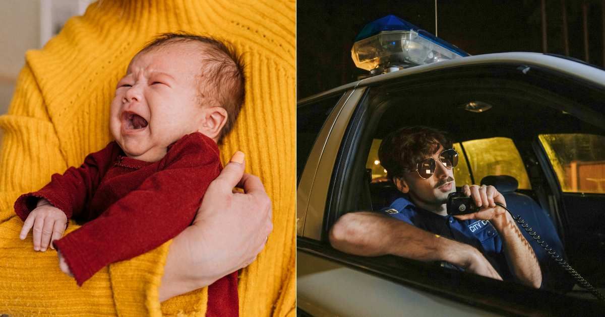 (L) Worried parents distressed infant in arms. (Representative Cover Image Source: Pexels | Antoni Shkraba); (R) Police officer responding to distress call. (Representative Cover Image Source: Pexels | Cottonbro studio)