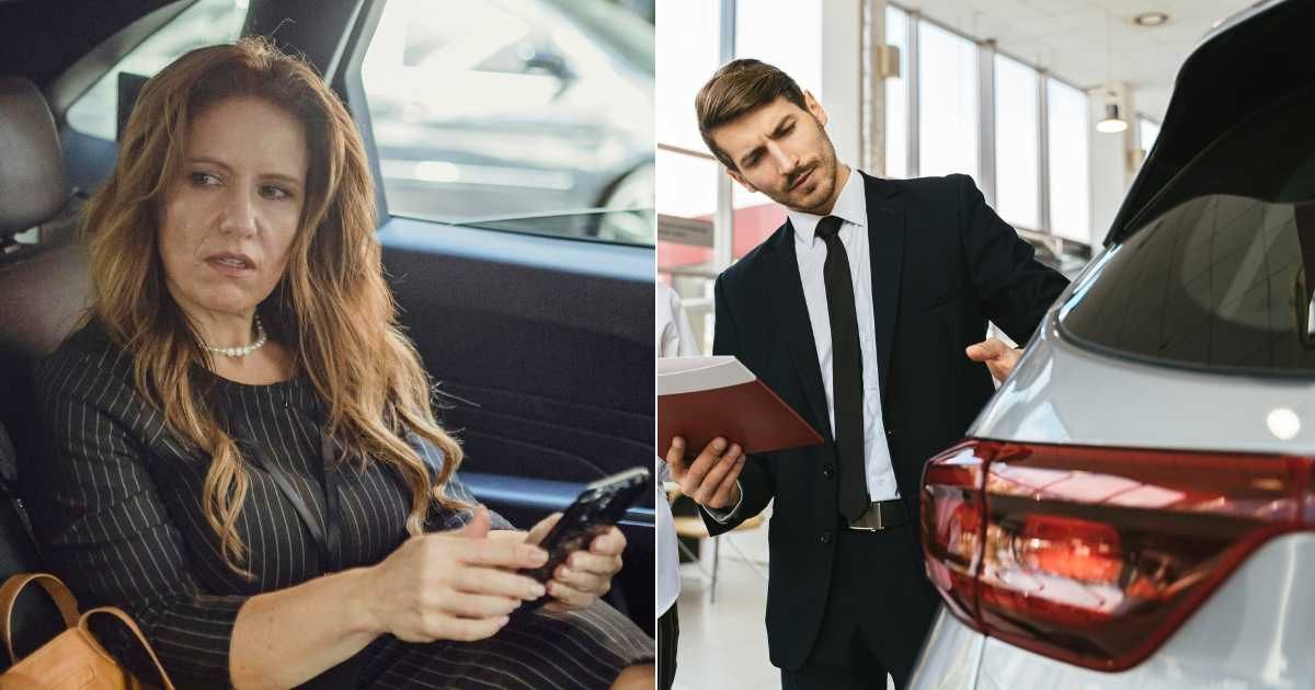 (L) Worried woman sitting in passenger seat of car. (Representative Cover Image Source: Pexels| Mizuno K.), (R) Car salesman inspecting vehicle at dealership. (Representative Cover Image Source: Pexels| Shkraba Antoni)