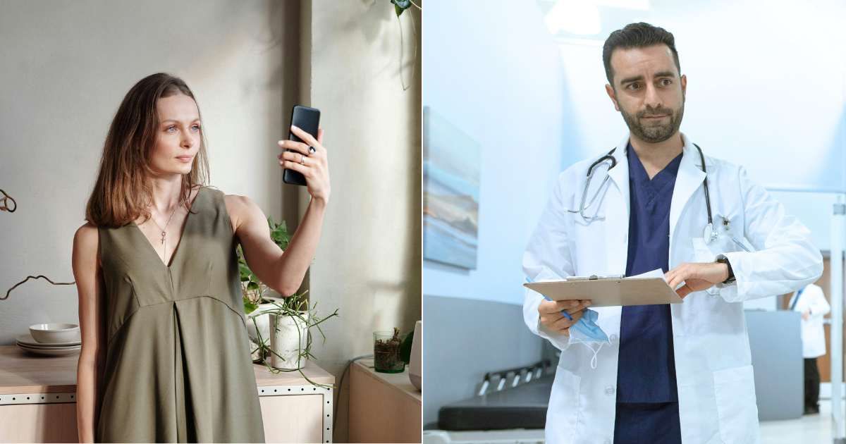 (L) Woman recording herself with phone. (Representative Cover Image Source: Pexels| Mikael Blomkvist), (R) Doctor checking patient details. (Representative Cover Image Source: Pexels| RDNE Stock Project)