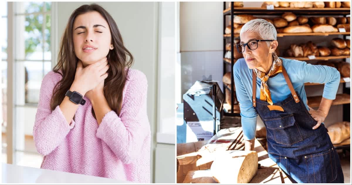 (L ) A woman choking on her food ; (R) A cafe cashier looking at a customer (Representative Cover Source: Getty Images | Photo by (L) AaronAmat ; (R) ljubaphoto)