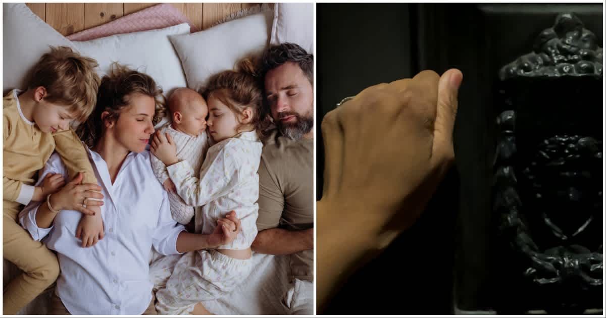 (L ) A family sleeping in their room ; (R) A person knocking on the door (Representative Cover Source: Getty Images | Photo by (L) Halfpoint ; (R) Catherine McQueen)